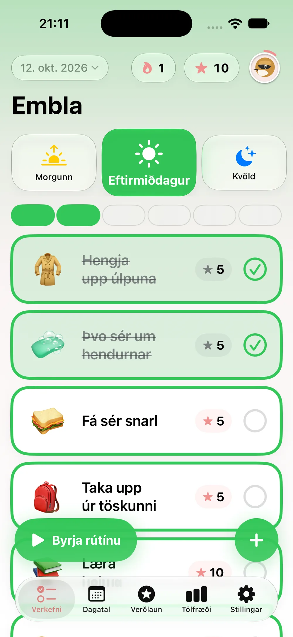 Vigdís App - Dagleg rútína