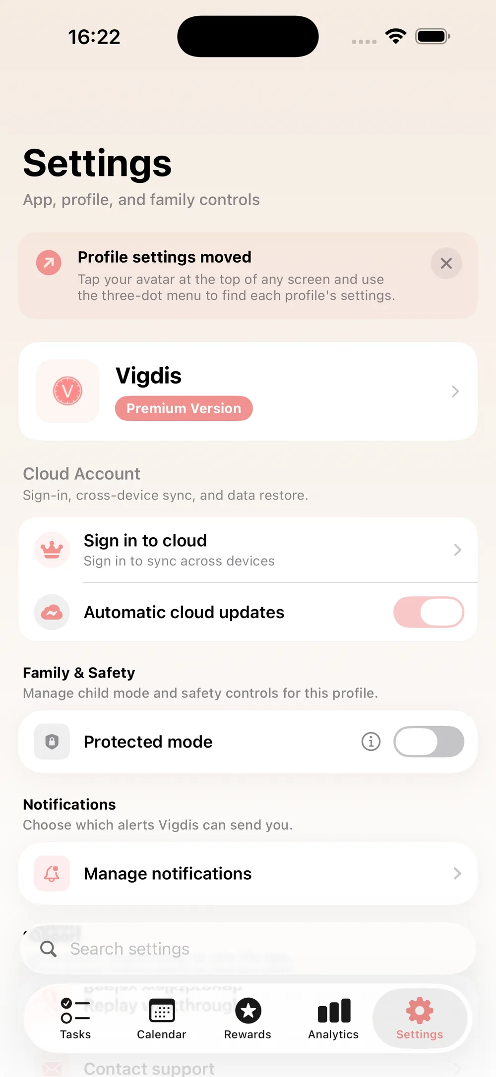 Vigdís cloud sync and profile sharing